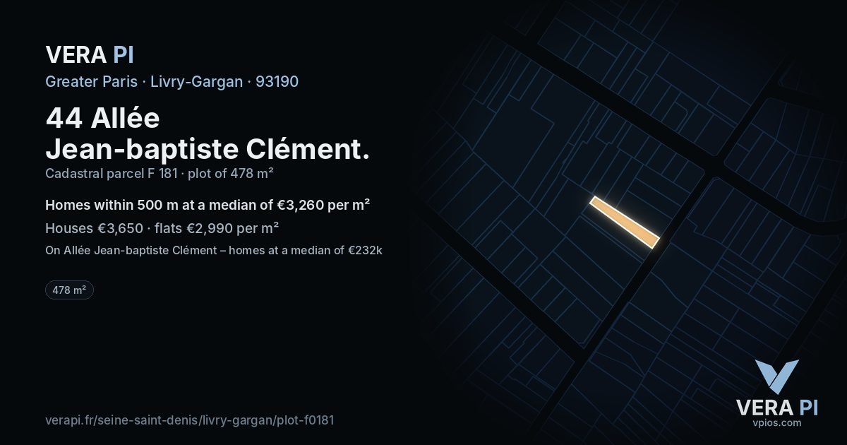 44 Allée Jean-baptiste Clément, Livry-Gargan at night – the plot lit, the parcels around coloured by the prices near them