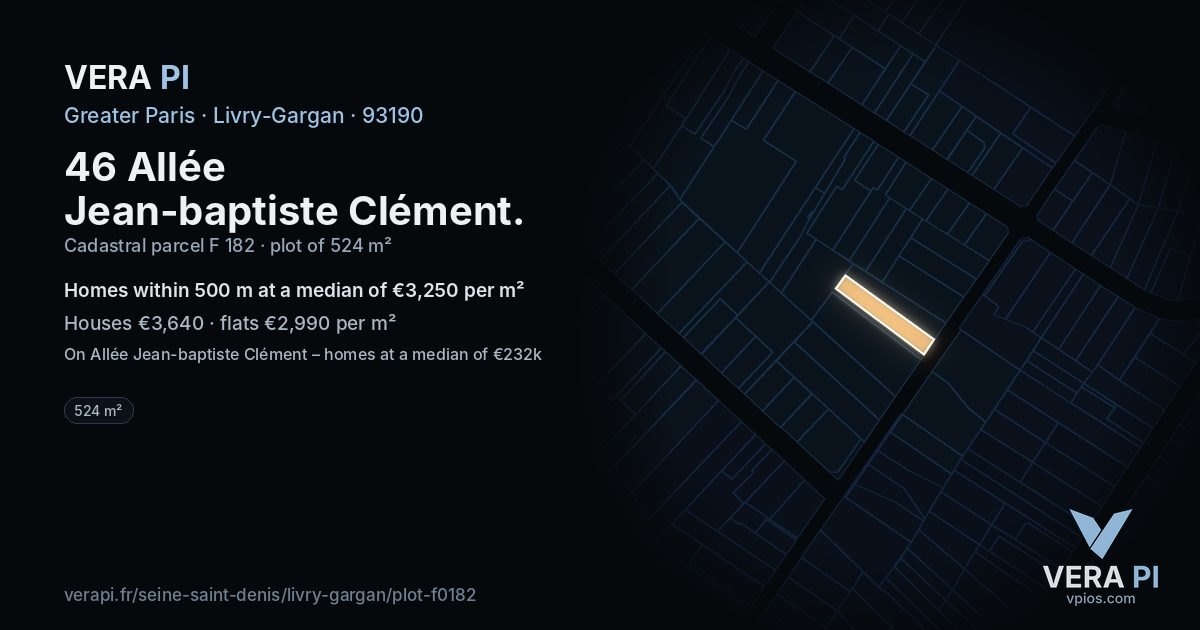 46 Allée Jean-baptiste Clément, Livry-Gargan at night – the plot lit, the parcels around coloured by the prices near them