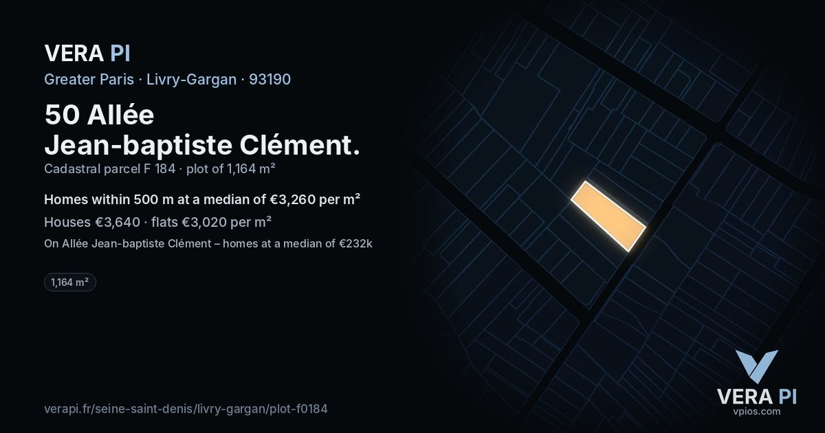 50 Allée Jean-baptiste Clément, Livry-Gargan at night – the plot lit, the parcels around coloured by the prices near them