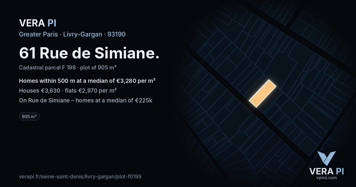 61 Rue de Simiane, Livry-Gargan at night – the plot lit, the parcels around coloured by the prices near them