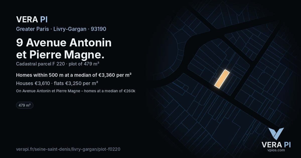 9 Avenue Antonin et Pierre Magne, Livry-Gargan at night – the plot lit, the parcels around coloured by the prices near them