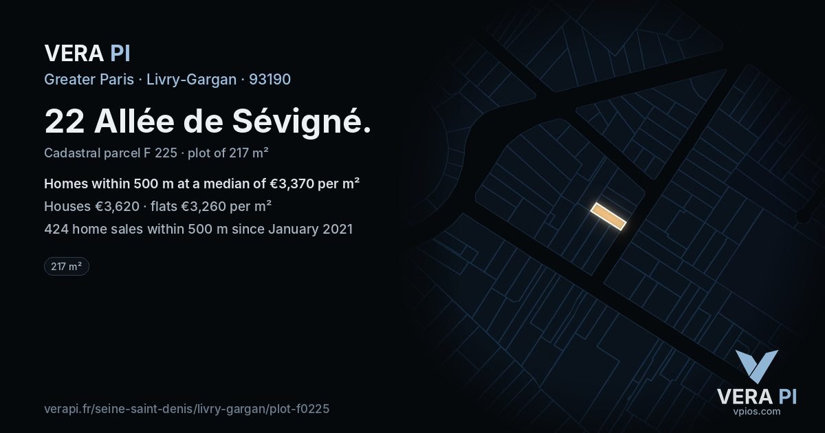 22 Allée de Sévigné, Livry-Gargan at night – the plot lit, the parcels around coloured by the prices near them