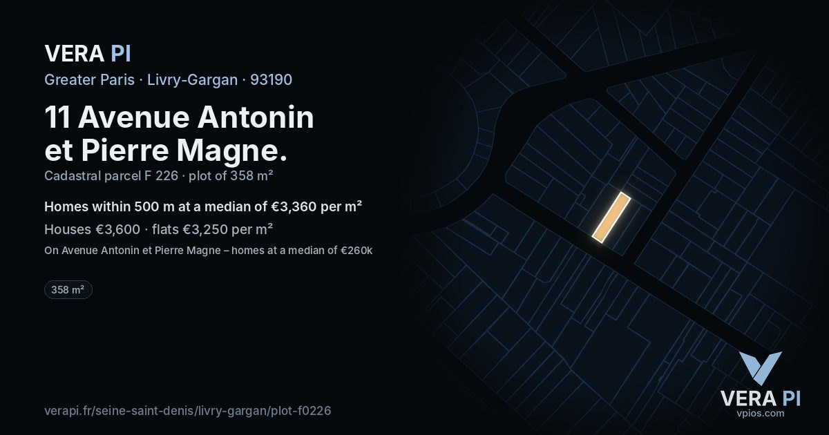 11 Avenue Antonin et Pierre Magne, Livry-Gargan at night – the plot lit, the parcels around coloured by the prices near them