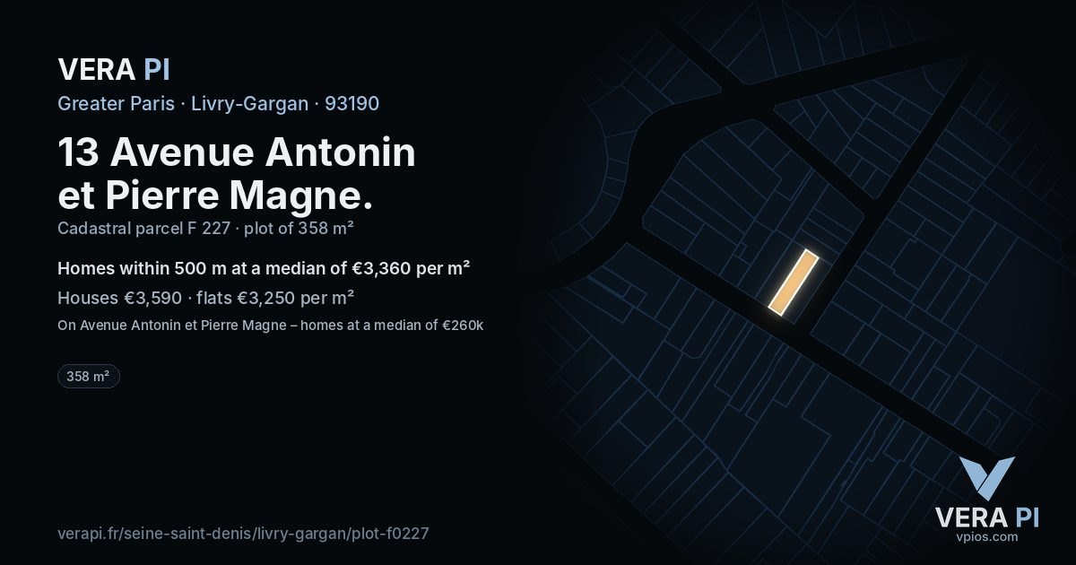 13 Avenue Antonin et Pierre Magne, Livry-Gargan at night – the plot lit, the parcels around coloured by the prices near them