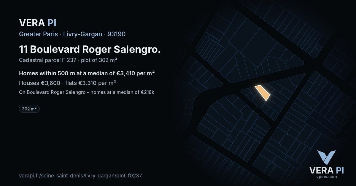 11 Boulevard Roger Salengro, Livry-Gargan at night – the plot lit, the parcels around coloured by the prices near them