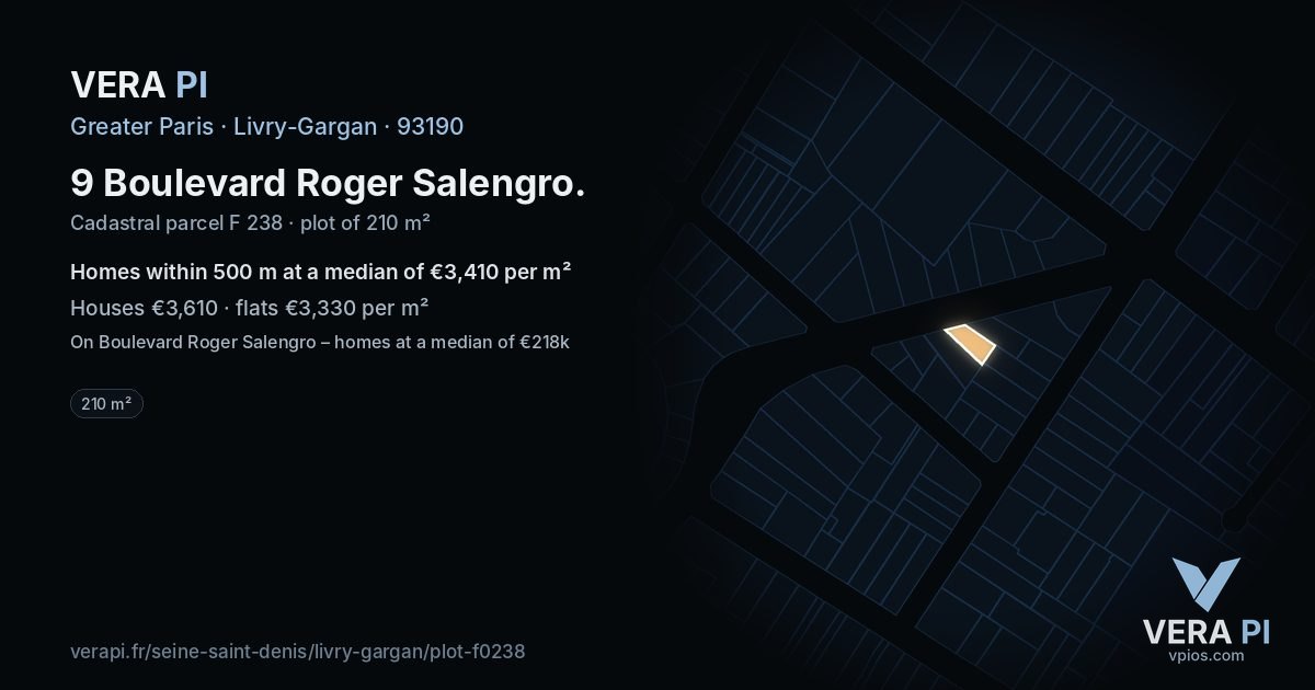9 Boulevard Roger Salengro, Livry-Gargan at night – the plot lit, the parcels around coloured by the prices near them
