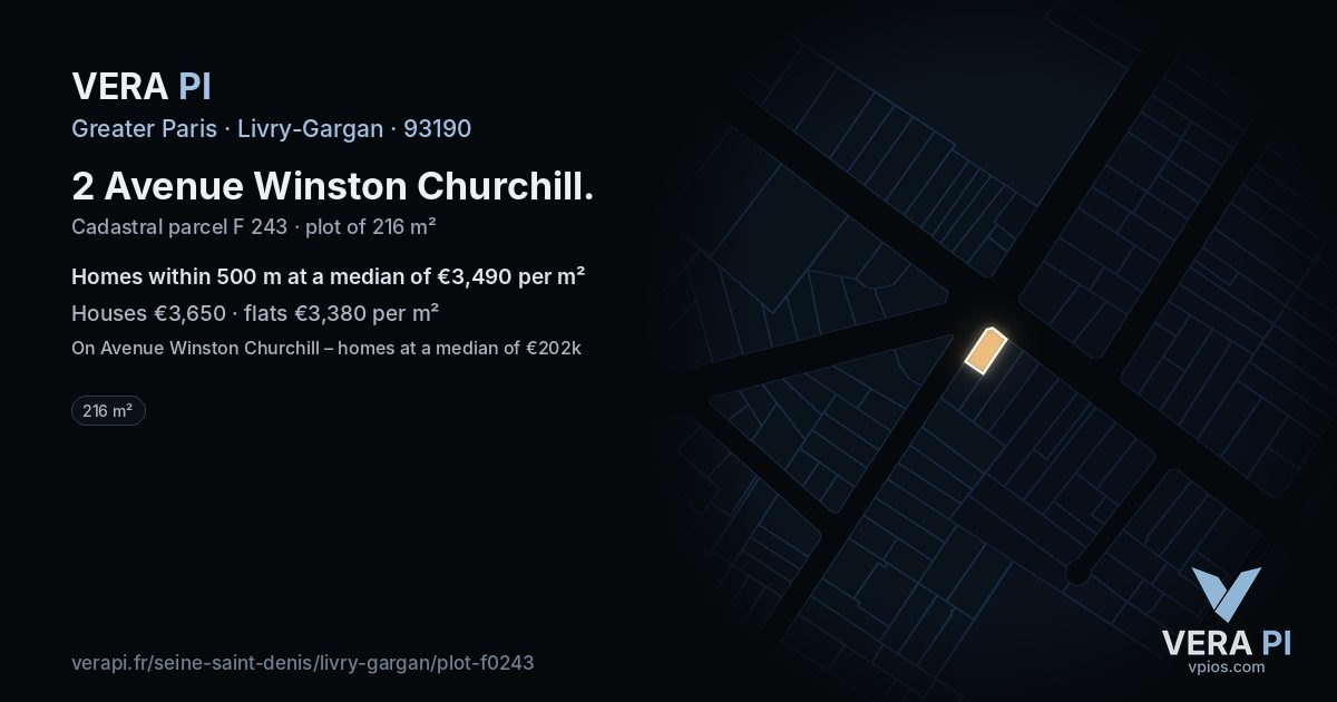 2 Avenue Winston Churchill, Livry-Gargan at night – the plot lit, the parcels around coloured by the prices near them