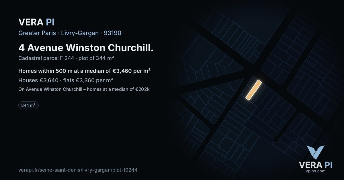 4 Avenue Winston Churchill, Livry-Gargan at night – the plot lit, the parcels around coloured by the prices near them