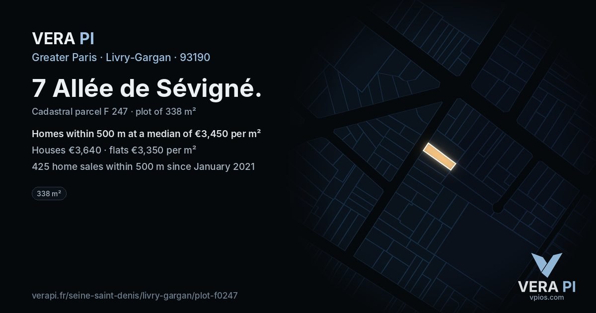 7 Allée de Sévigné, Livry-Gargan at night – the plot lit, the parcels around coloured by the prices near them