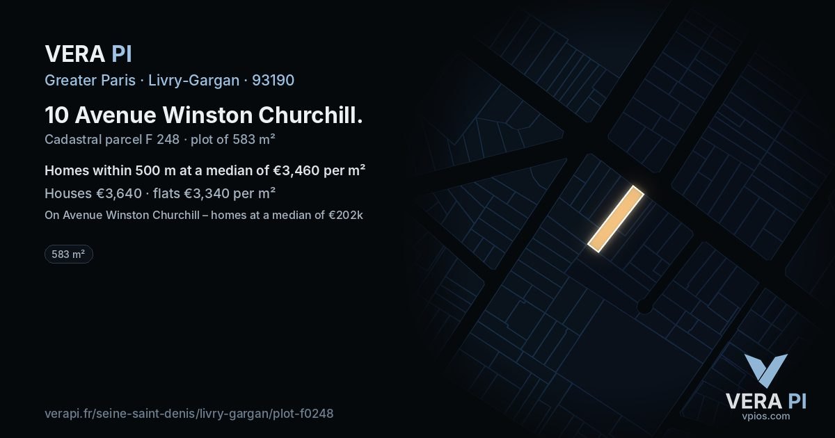 10 Avenue Winston Churchill, Livry-Gargan at night – the plot lit, the parcels around coloured by the prices near them