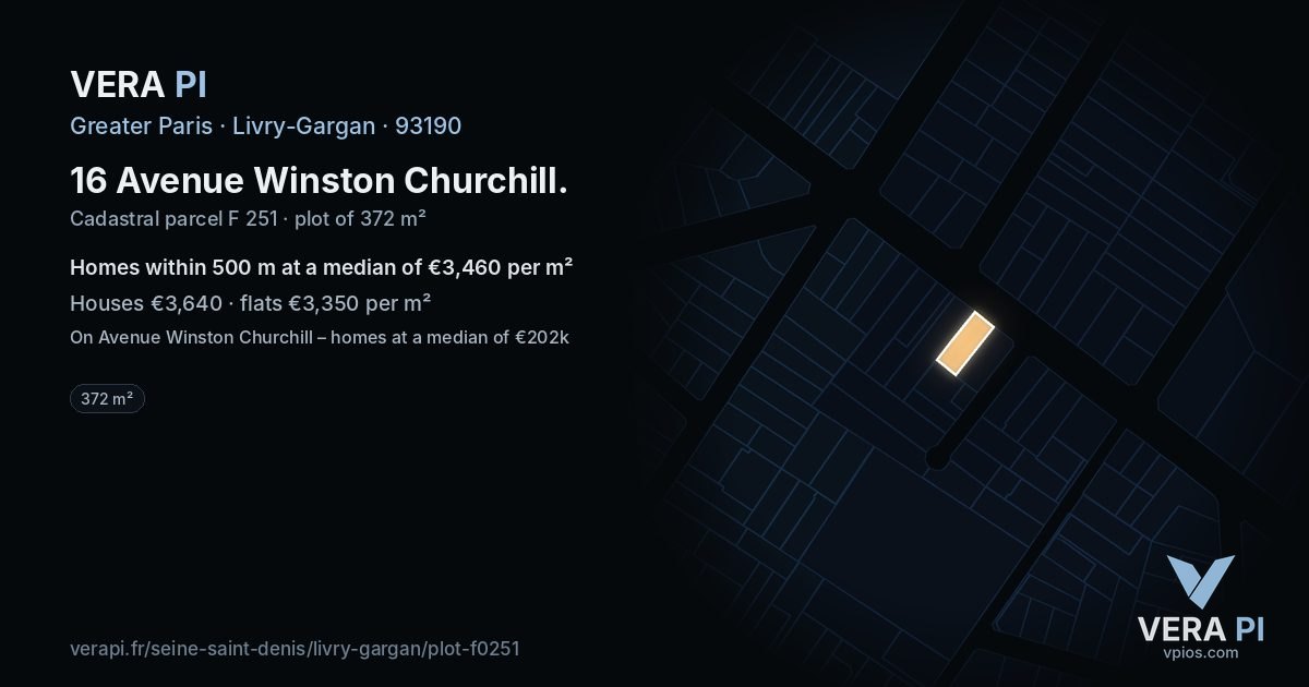 16 Avenue Winston Churchill, Livry-Gargan at night – the plot lit, the parcels around coloured by the prices near them