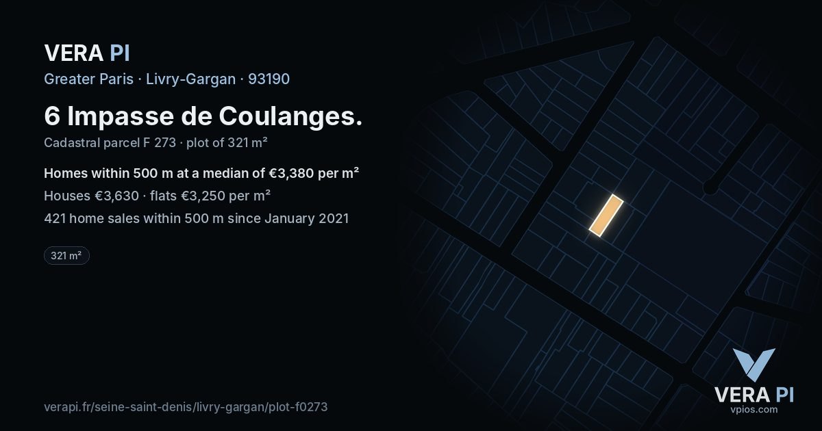 6 Impasse de Coulanges, Livry-Gargan at night – the plot lit, the parcels around coloured by the prices near them