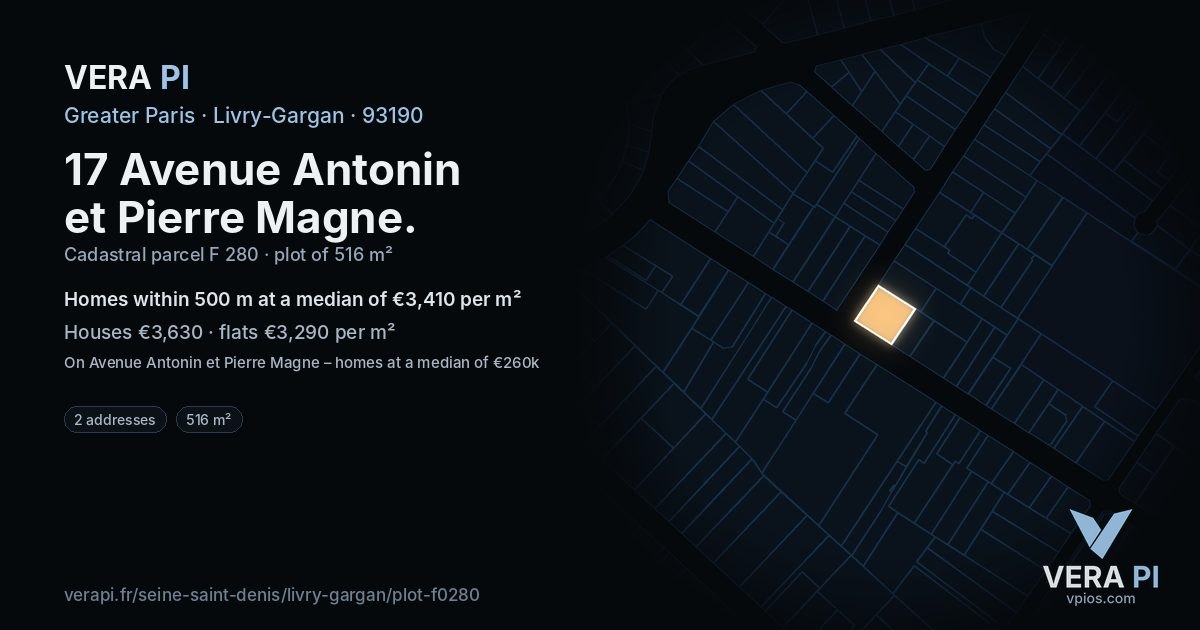 17 Avenue Antonin et Pierre Magne, Livry-Gargan at night – the plot lit, the parcels around coloured by the prices near them