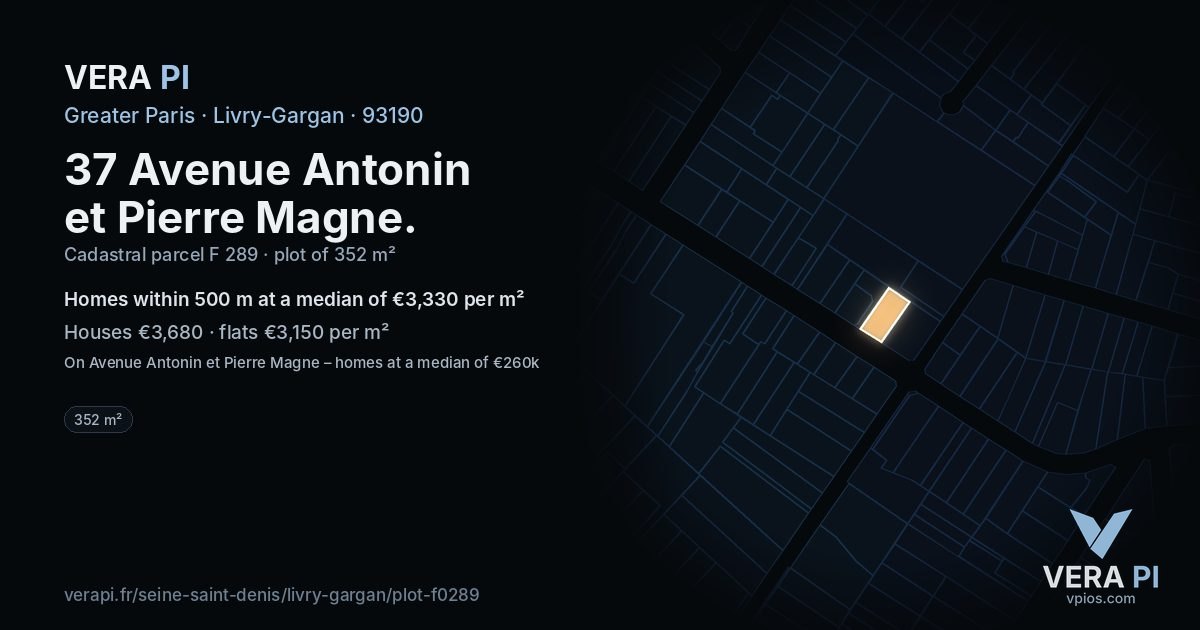 37 Avenue Antonin et Pierre Magne, Livry-Gargan at night – the plot lit, the parcels around coloured by the prices near them