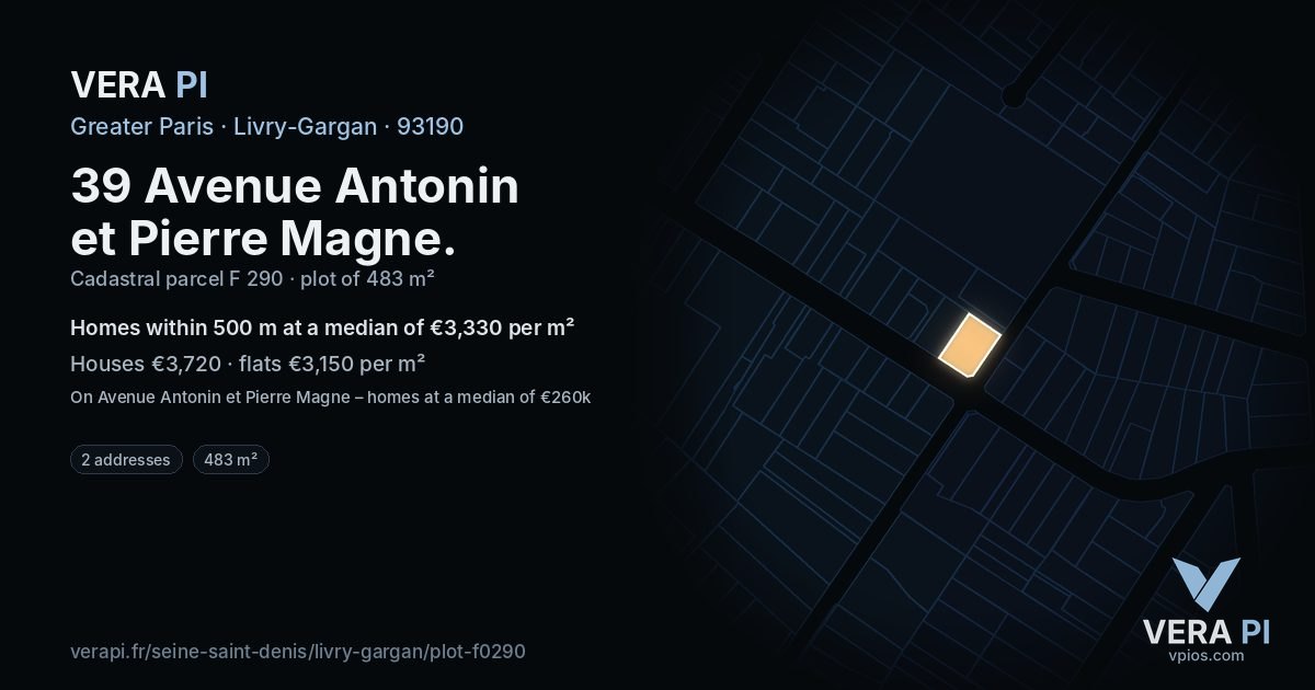 39 Avenue Antonin et Pierre Magne, Livry-Gargan at night – the plot lit, the parcels around coloured by the prices near them