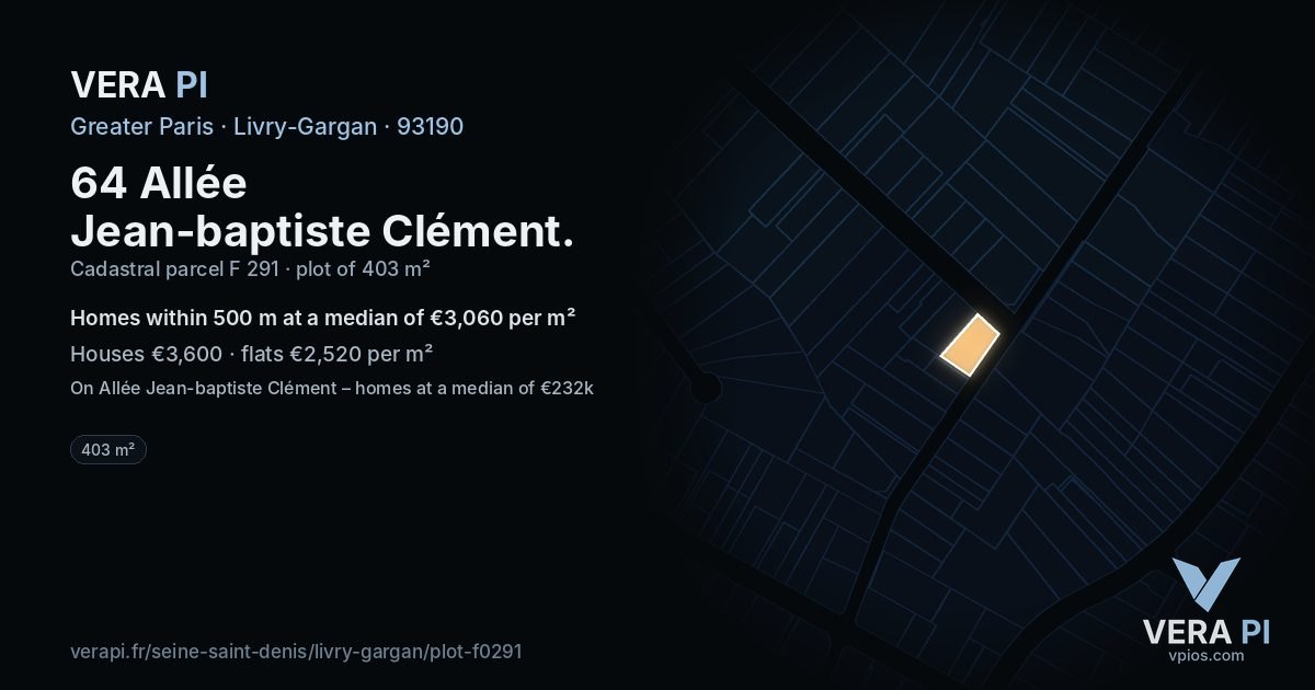 64 Allée Jean-baptiste Clément, Livry-Gargan at night – the plot lit, the parcels around coloured by the prices near them