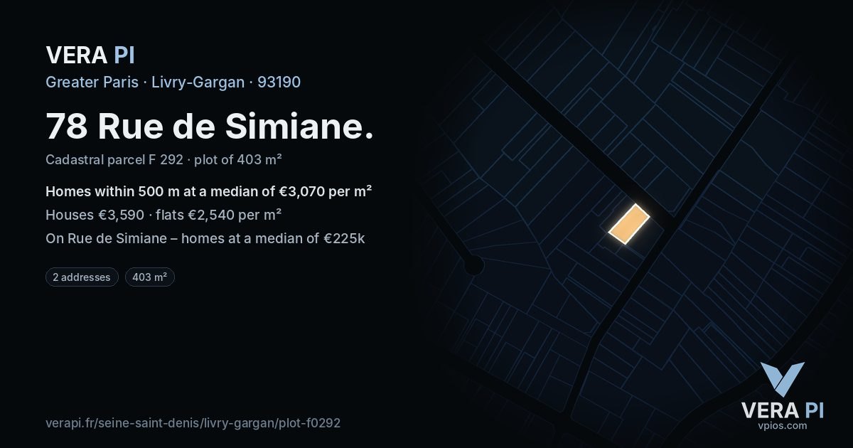 78 Rue de Simiane, Livry-Gargan at night – the plot lit, the parcels around coloured by the prices near them