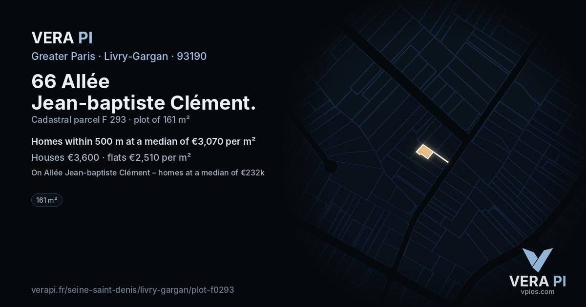 66 Allée Jean-baptiste Clément, Livry-Gargan at night – the plot lit, the parcels around coloured by the prices near them