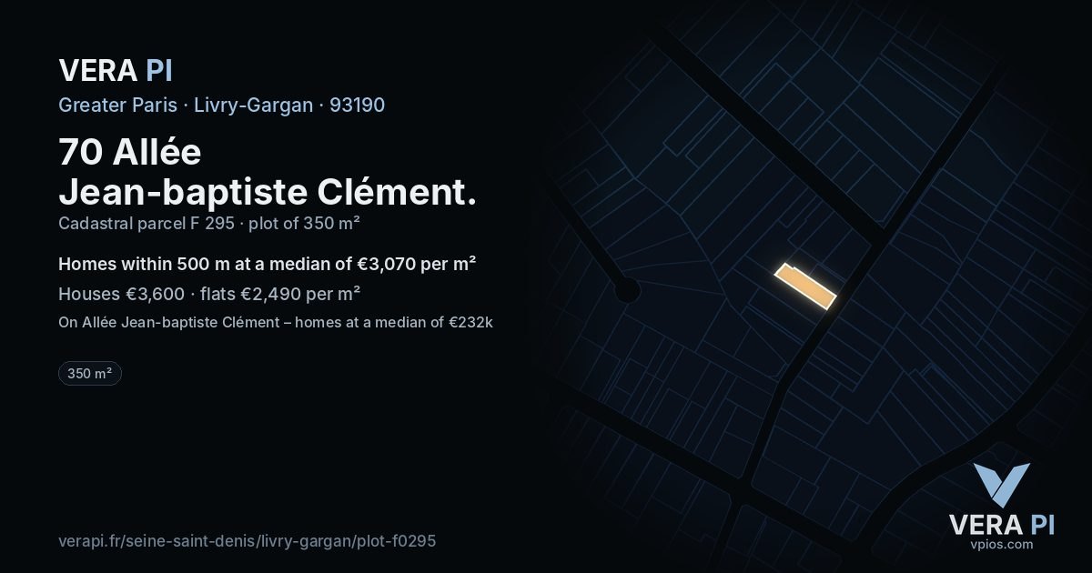 70 Allée Jean-baptiste Clément, Livry-Gargan at night – the plot lit, the parcels around coloured by the prices near them