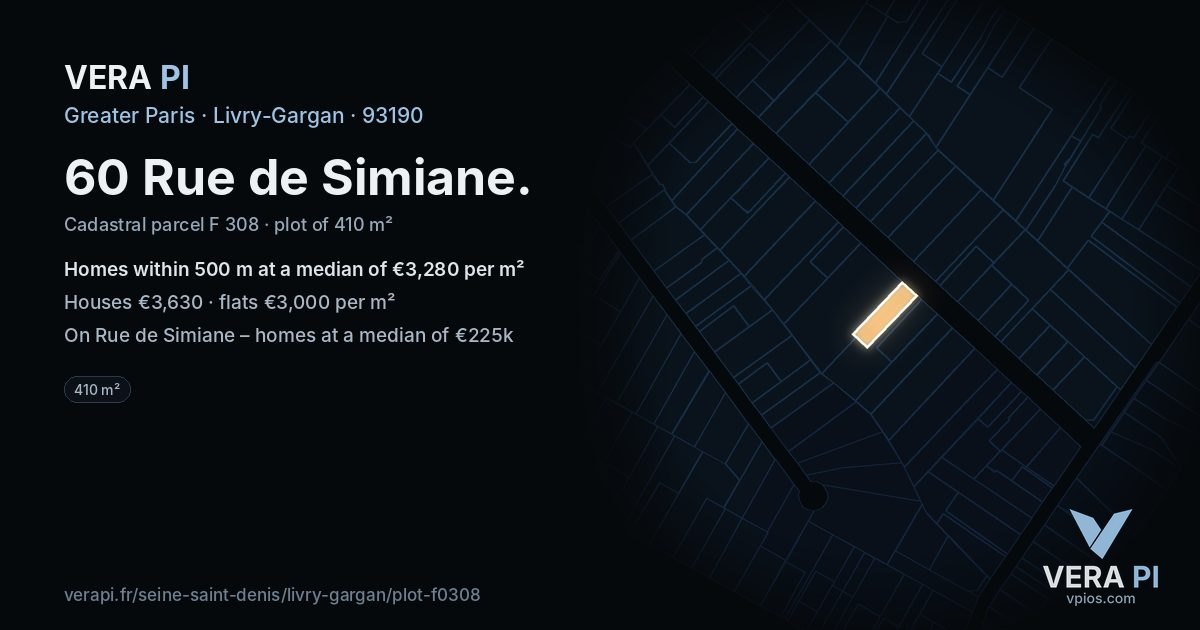 60 Rue de Simiane, Livry-Gargan at night – the plot lit, the parcels around coloured by the prices near them
