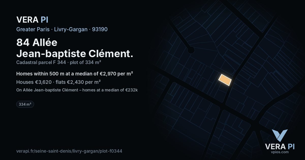 84 Allée Jean-baptiste Clément, Livry-Gargan at night – the plot lit, the parcels around coloured by the prices near them