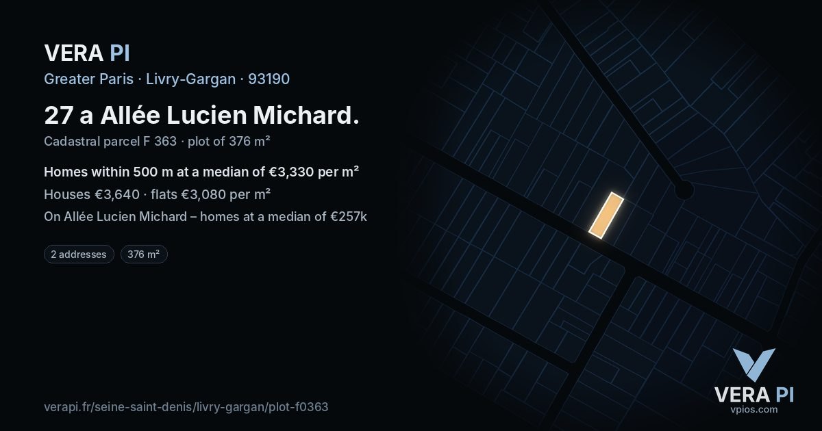 27 a Allée Lucien Michard, Livry-Gargan at night – the plot lit, the parcels around coloured by the prices near them