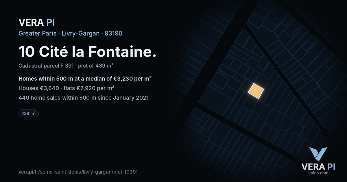 10 Cité la Fontaine, Livry-Gargan at night – the plot lit, the parcels around coloured by the prices near them