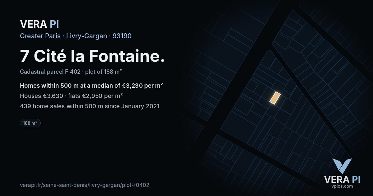 7 Cité la Fontaine, Livry-Gargan at night – the plot lit, the parcels around coloured by the prices near them