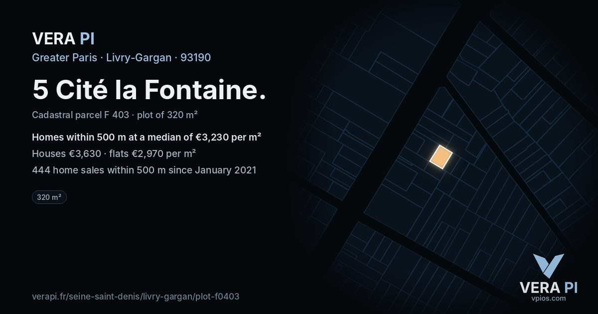 5 Cité la Fontaine, Livry-Gargan at night – the plot lit, the parcels around coloured by the prices near them