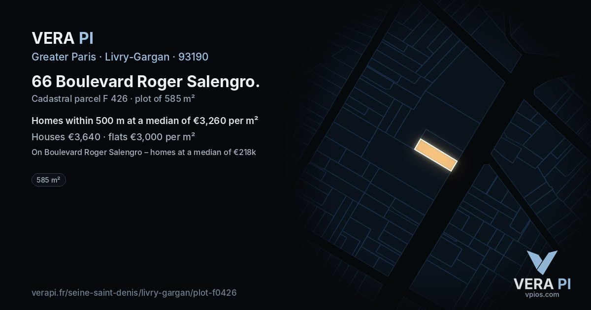 66 Boulevard Roger Salengro, Livry-Gargan at night – the plot lit, the parcels around coloured by the prices near them