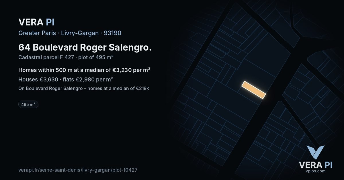 64 Boulevard Roger Salengro, Livry-Gargan at night – the plot lit, the parcels around coloured by the prices near them