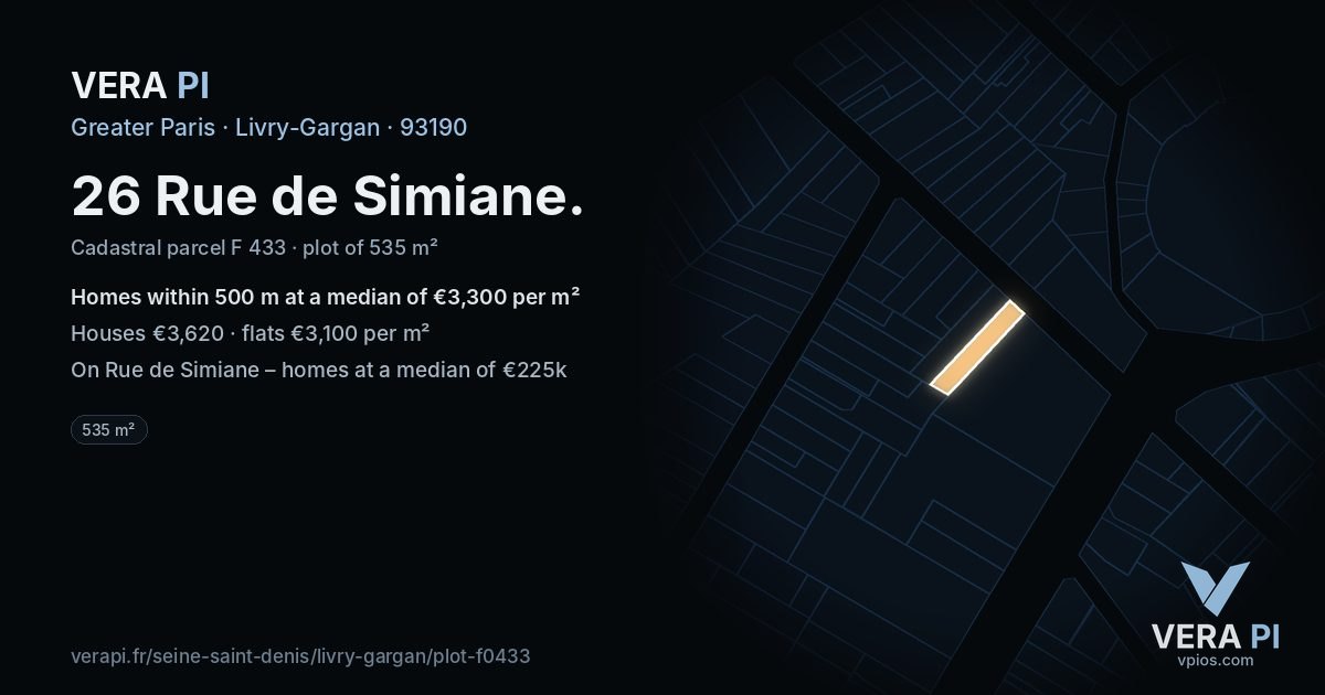 26 Rue de Simiane, Livry-Gargan at night – the plot lit, the parcels around coloured by the prices near them