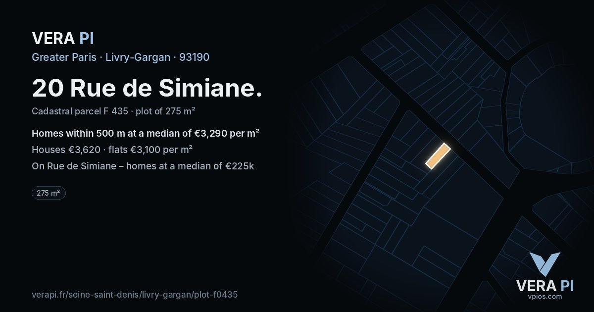 20 Rue de Simiane, Livry-Gargan at night – the plot lit, the parcels around coloured by the prices near them