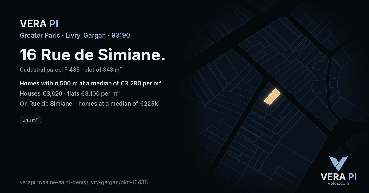 16 Rue de Simiane, Livry-Gargan at night – the plot lit, the parcels around coloured by the prices near them