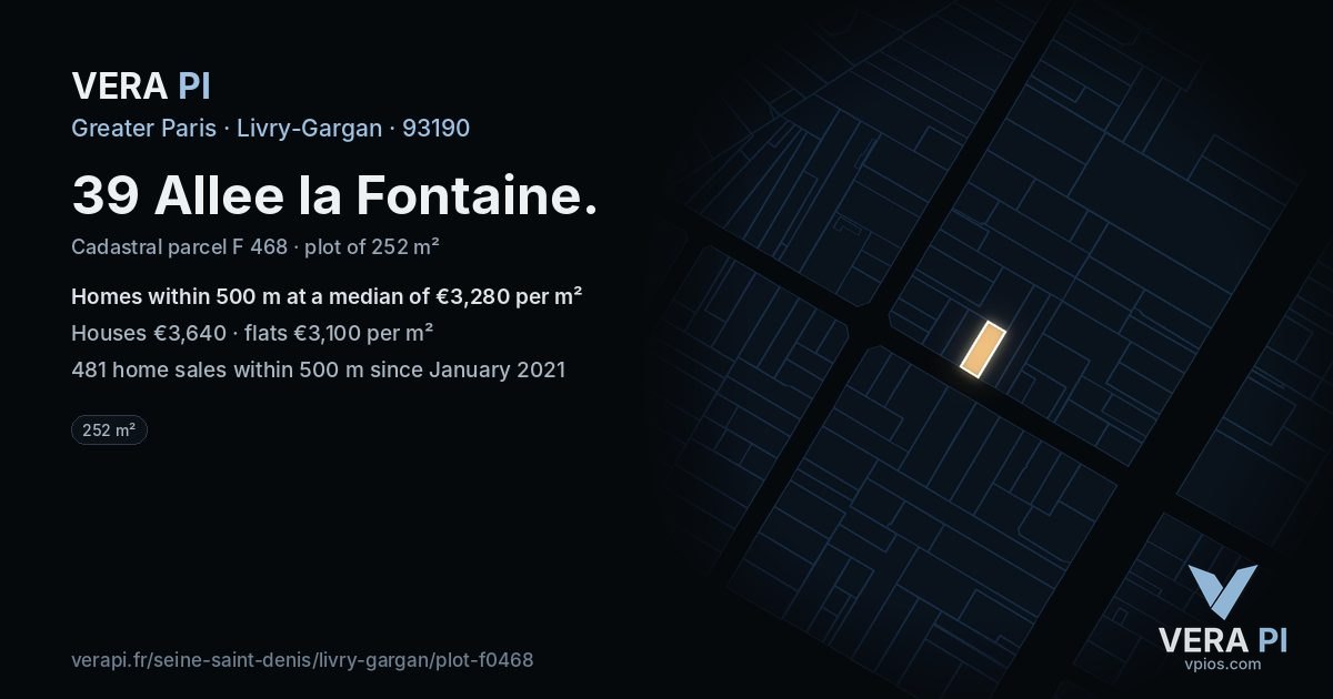 39 Allee la Fontaine, Livry-Gargan at night – the plot lit, the parcels around coloured by the prices near them