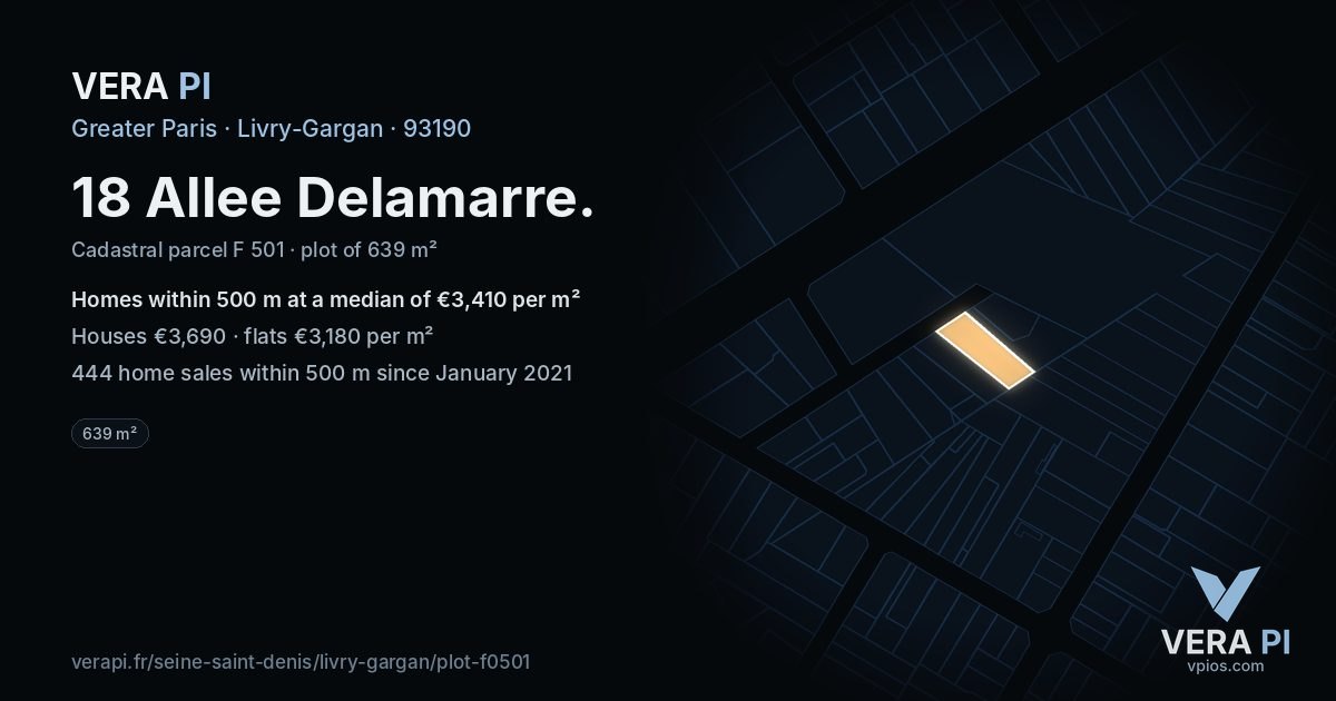 18 Allee Delamarre, Livry-Gargan at night – the plot lit, the parcels around coloured by the prices near them
