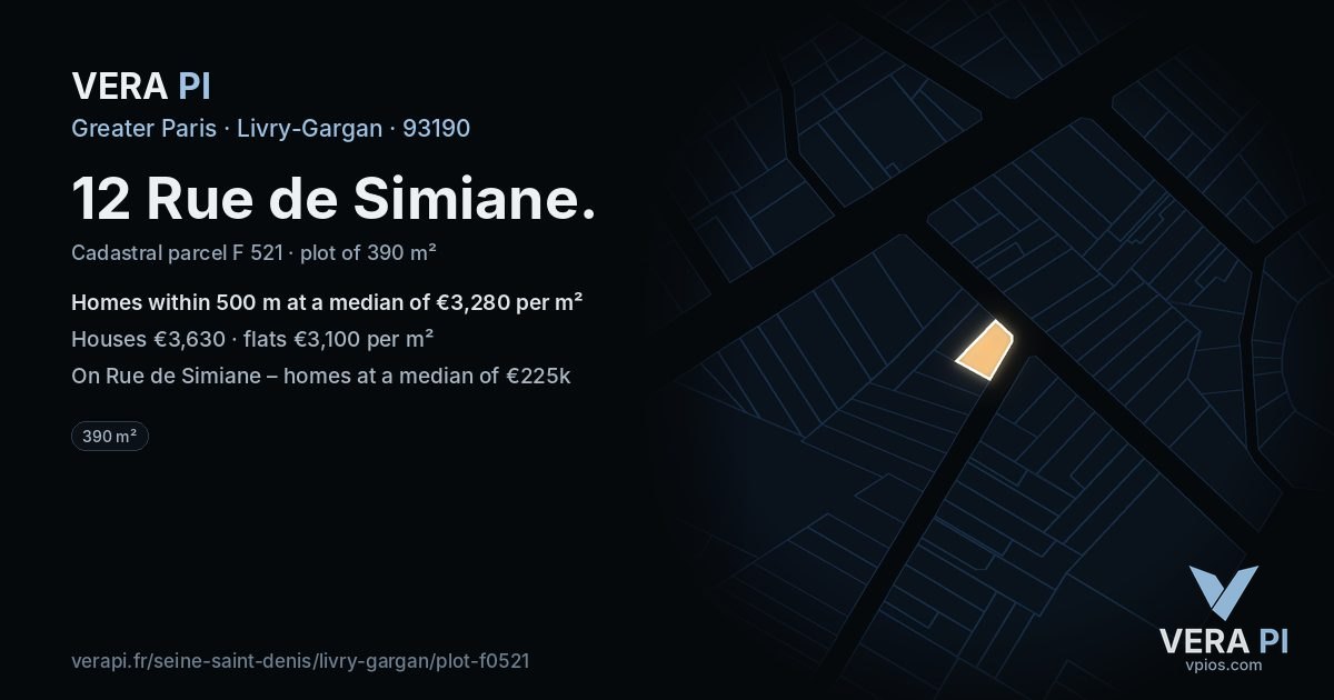 12 Rue de Simiane, Livry-Gargan at night – the plot lit, the parcels around coloured by the prices near them