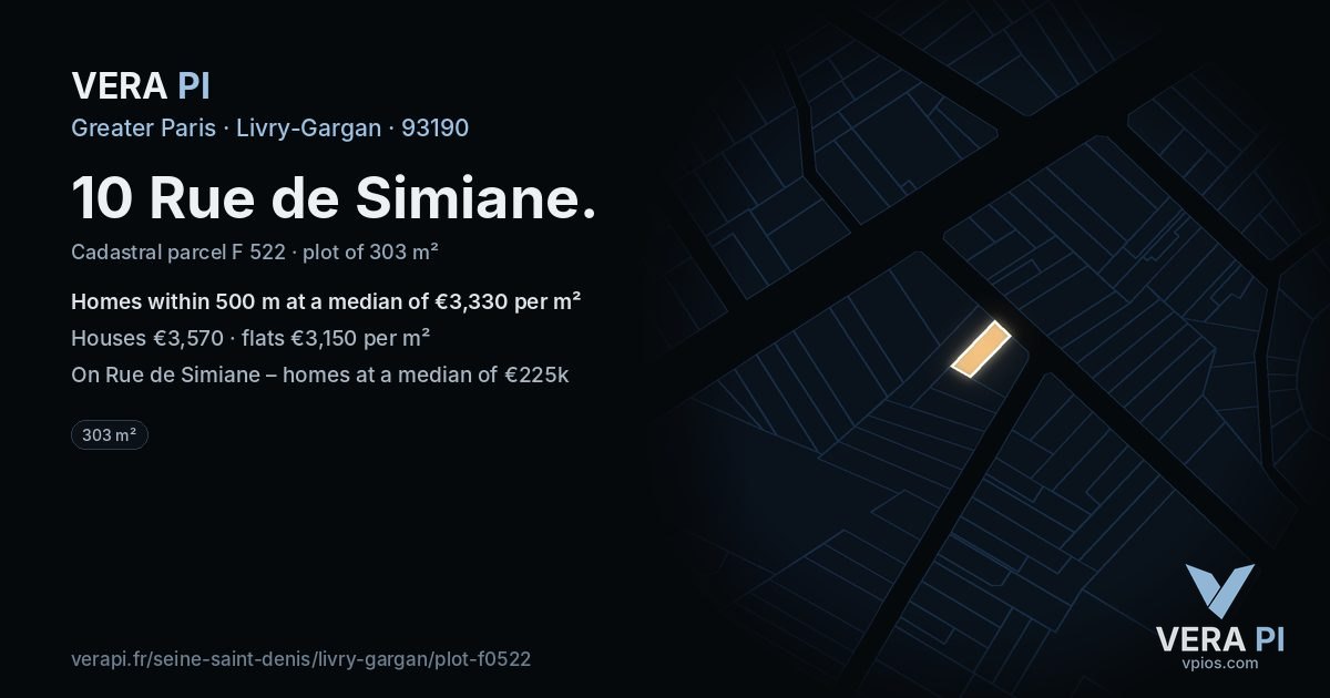 10 Rue de Simiane, Livry-Gargan at night – the plot lit, the parcels around coloured by the prices near them