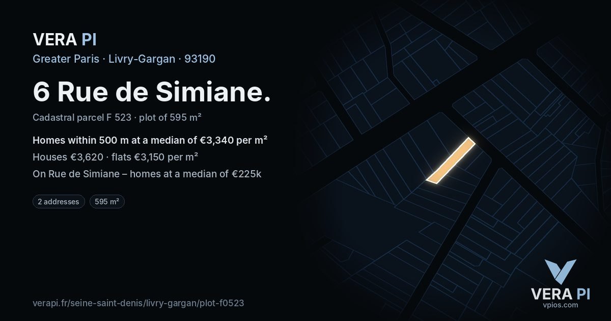 6 Rue de Simiane, Livry-Gargan at night – the plot lit, the parcels around coloured by the prices near them