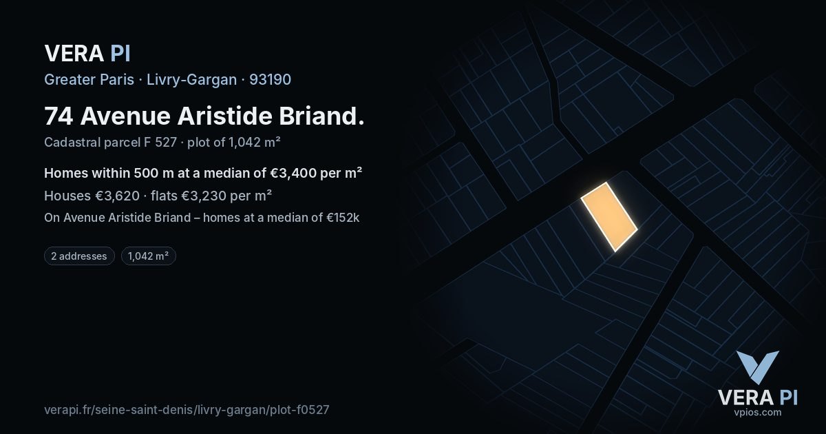 74 Avenue Aristide Briand, Livry-Gargan at night – the plot lit, the parcels around coloured by the prices near them