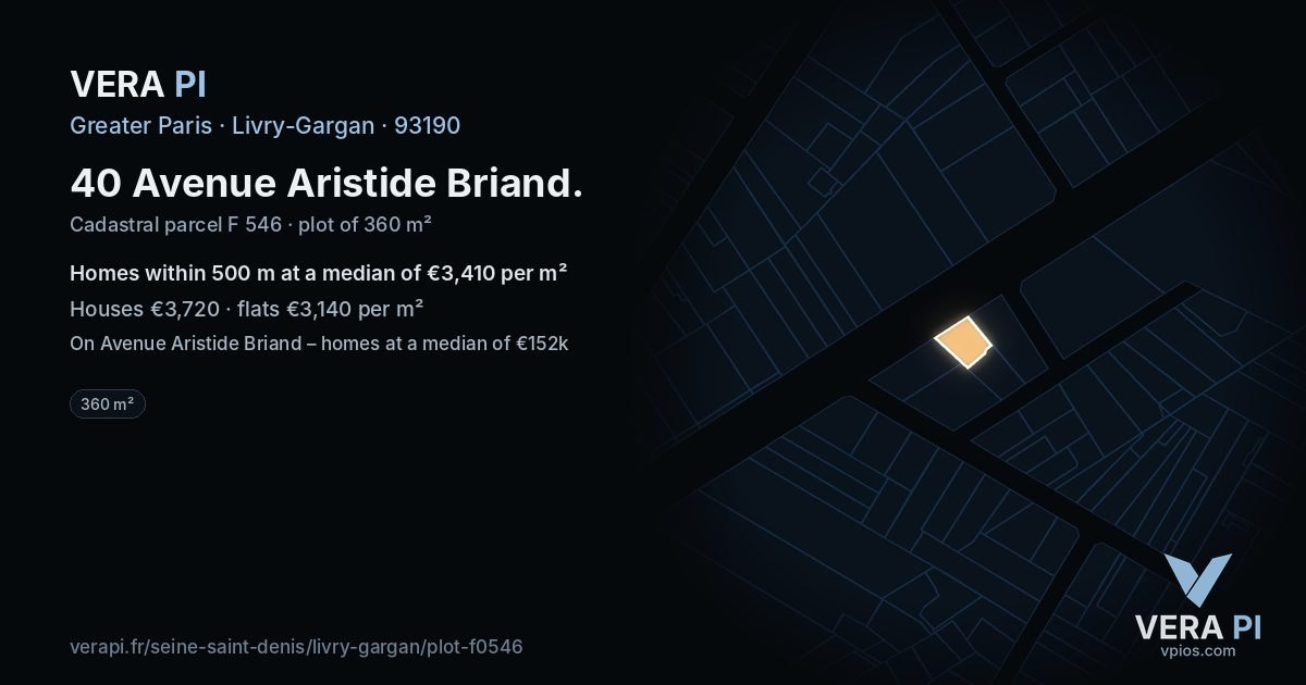 40 Avenue Aristide Briand, Livry-Gargan at night – the plot lit, the parcels around coloured by the prices near them