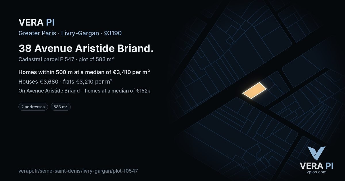 38 Avenue Aristide Briand, Livry-Gargan at night – the plot lit, the parcels around coloured by the prices near them