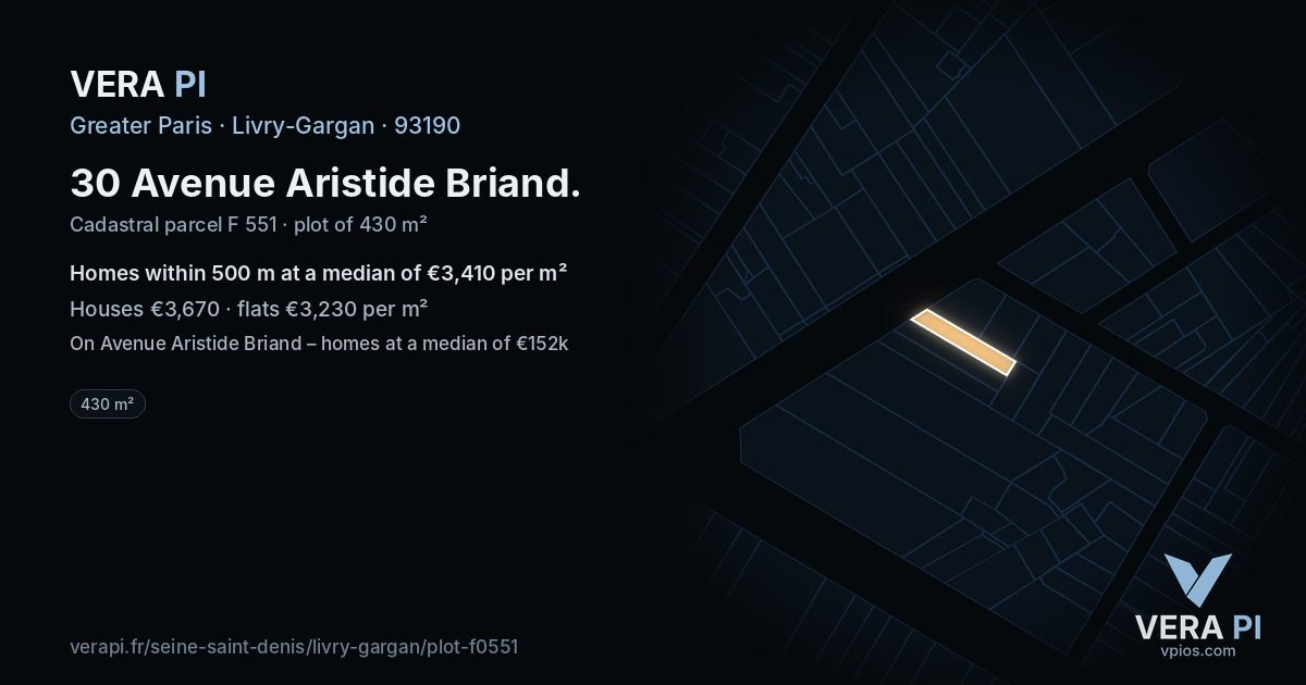 30 Avenue Aristide Briand, Livry-Gargan at night – the plot lit, the parcels around coloured by the prices near them