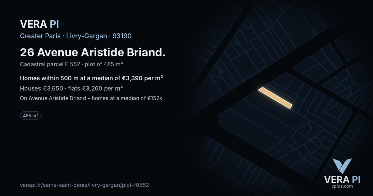 26 Avenue Aristide Briand, Livry-Gargan at night – the plot lit, the parcels around coloured by the prices near them