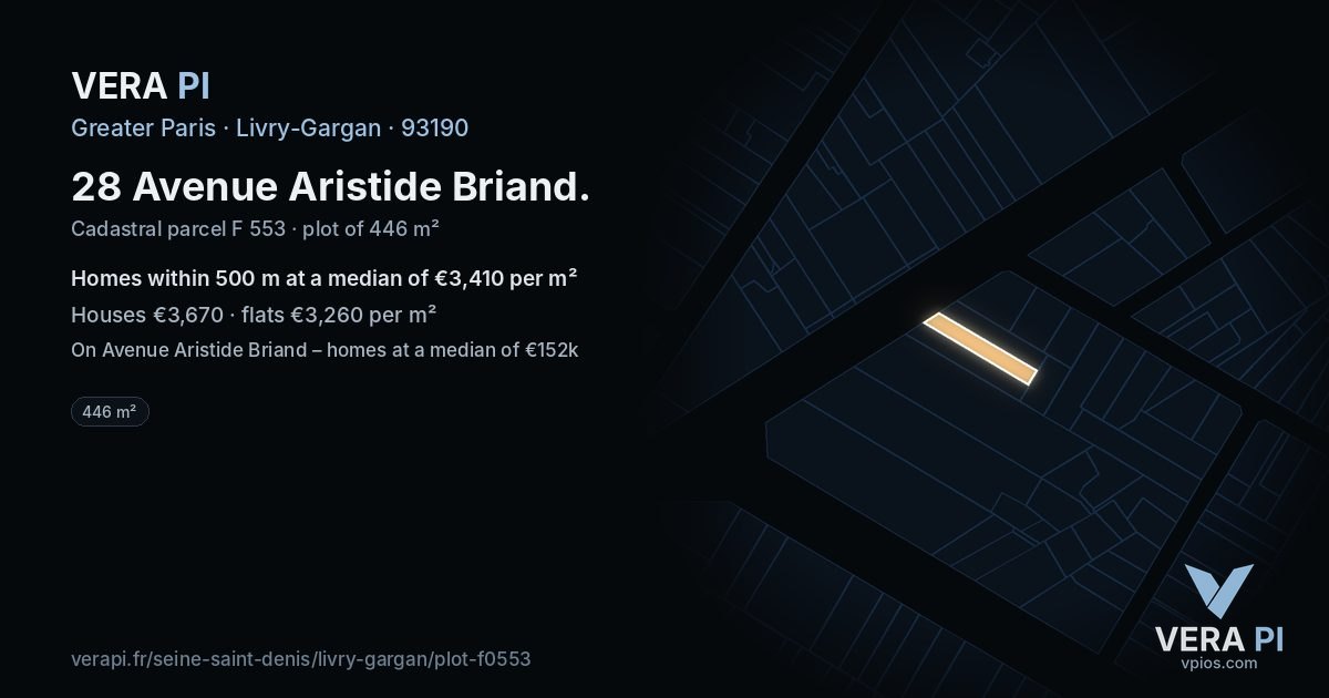 28 Avenue Aristide Briand, Livry-Gargan at night – the plot lit, the parcels around coloured by the prices near them
