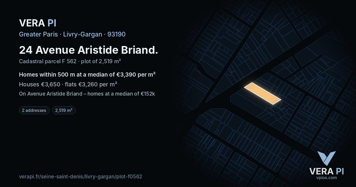 24 Avenue Aristide Briand, Livry-Gargan at night – the plot lit, the parcels around coloured by the prices near them