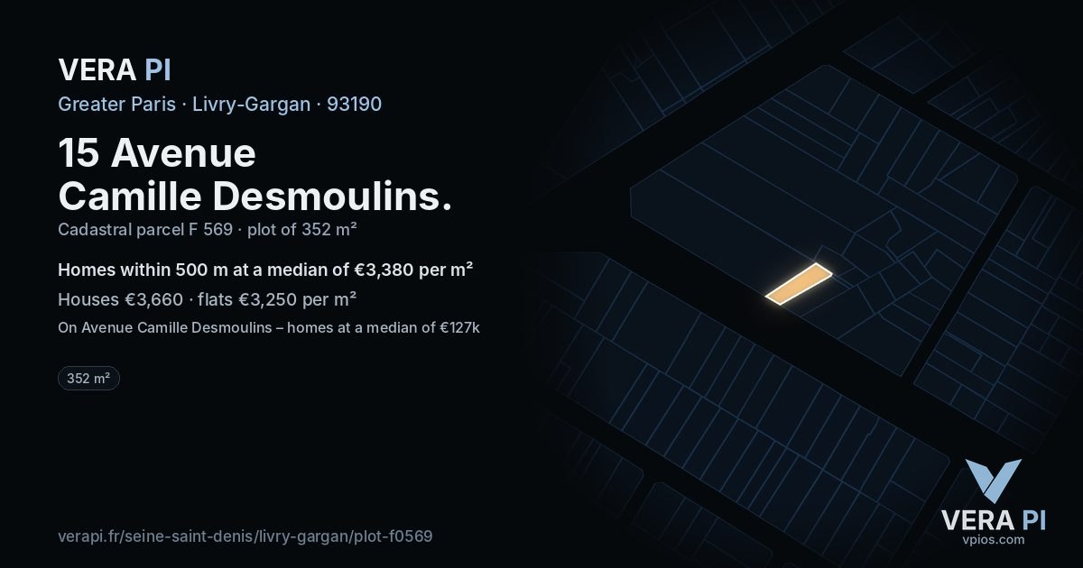 15 Avenue Camille Desmoulins, Livry-Gargan at night – the plot lit, the parcels around coloured by the prices near them