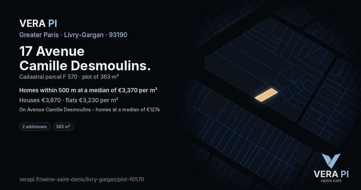 17 Avenue Camille Desmoulins, Livry-Gargan at night – the plot lit, the parcels around coloured by the prices near them