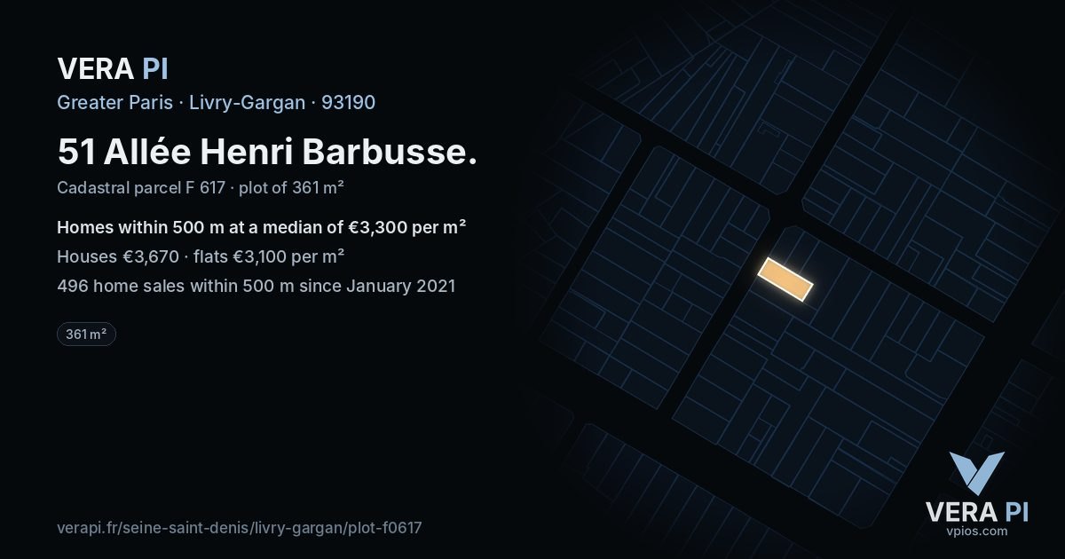 51 Allée Henri Barbusse, Livry-Gargan at night – the plot lit, the parcels around coloured by the prices near them