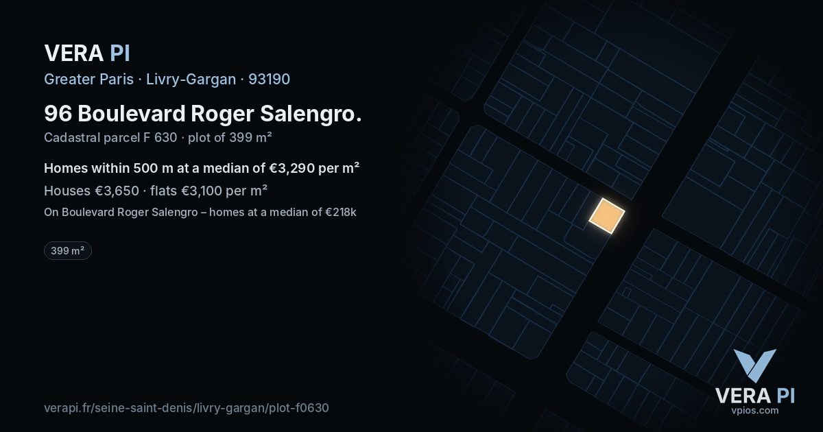 96 Boulevard Roger Salengro, Livry-Gargan at night – the plot lit, the parcels around coloured by the prices near them